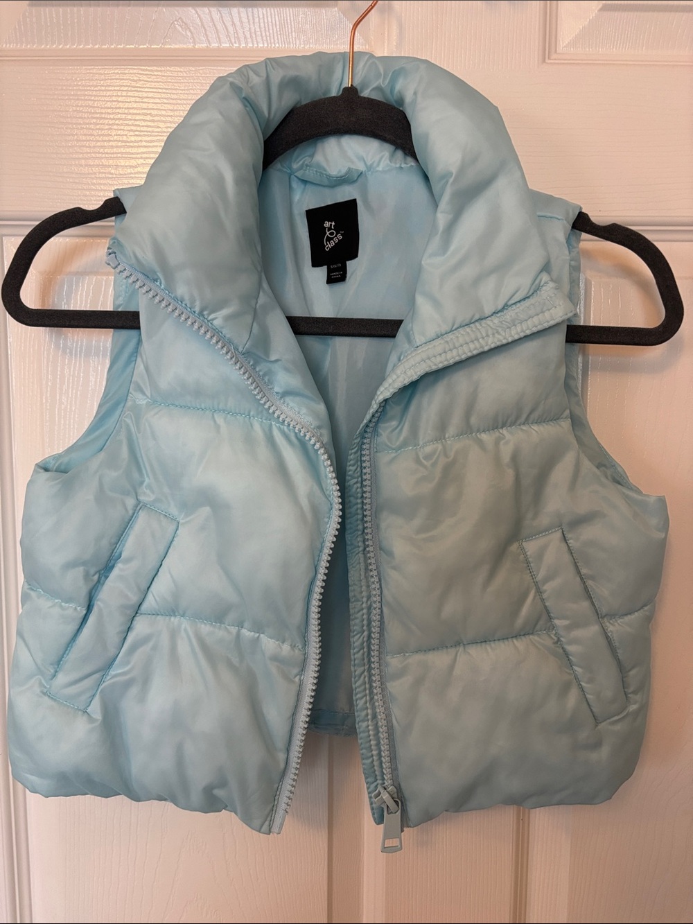 art class Pastel Blue Quilted Puffer Vest for Kids
